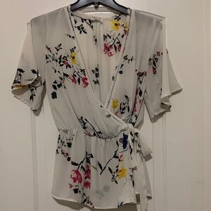 Sienna Sky Cream Floral Wrap Blouse with Pink & Yellow Accents